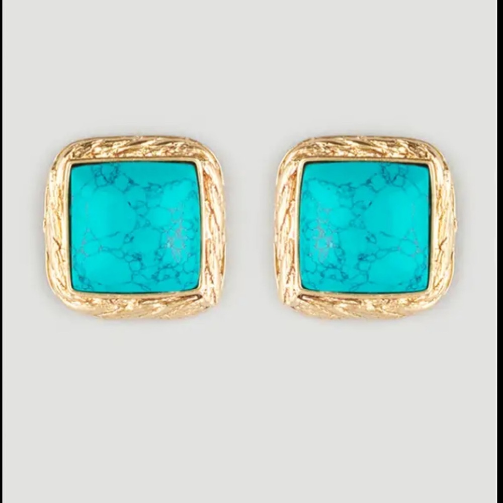 Western style Gold and turquoise square stud earrings